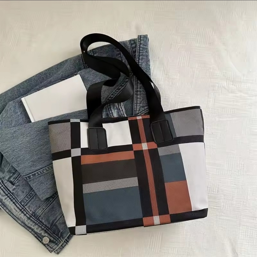 Fashion-Forward Modern Geometric Tote Bag - orange, green, white, black